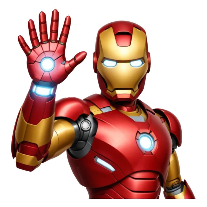 Iron Man, hand raised with repulsor glowing, red and gold armor, no text sticker