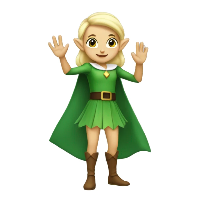 blonde elf with green skirt and large eyebrows waving hello with one hand sticker