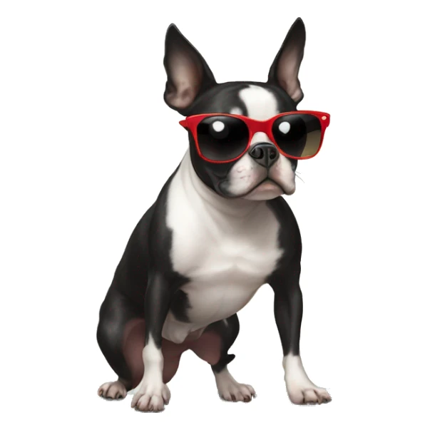 Boston Terrier wearing sunglasses on a skateboard. sticker