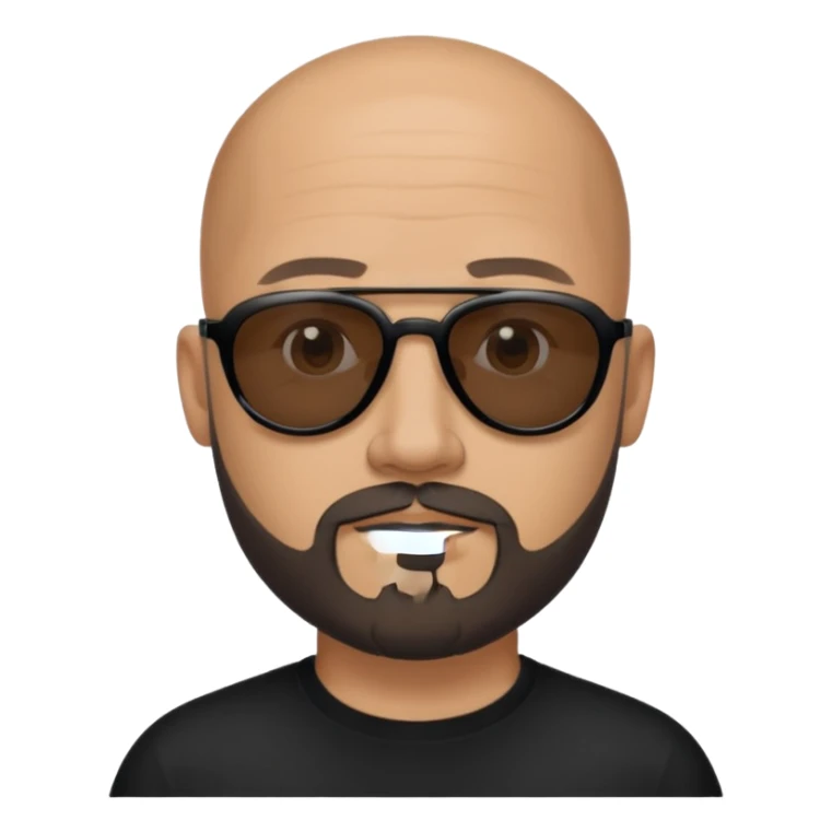 Bald man, wearing black fashion sunglasses, goatee beard sticker