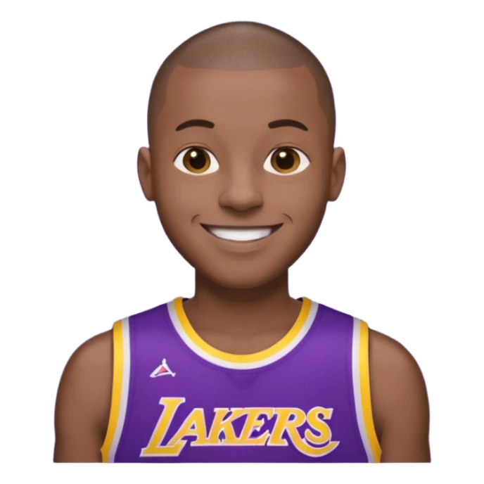 ["Black male, buzzcut, wearing a purple Lakers jersey."] sticker