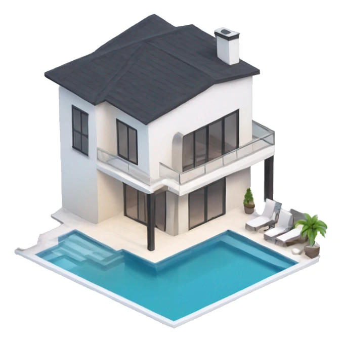 very simple, simple style, 3d isometric modern luxury home with pool sticker