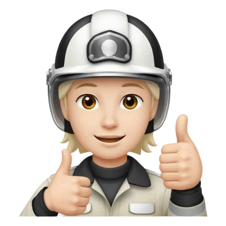 Cara de una persona con casco blanco cun pulgar arriba sticker