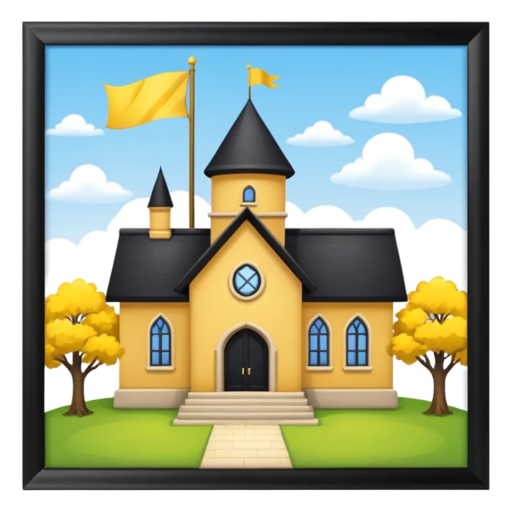 magic school, with a flag, flag on a roof, yellow flag sticker