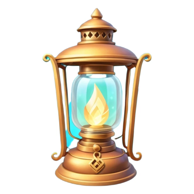 enchanted lantern object icon, strong magical glow, floating runes and sparkles, mystical light swirling inside the lantern, fantasy magic aura, 3D cartoon, mobile game icon style, centered, clean background, no text, no watermark sticker
