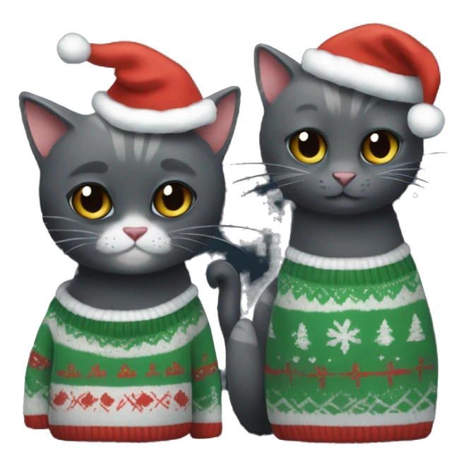 Tiny Black cat and old grey cat in Christmas sweaters sticker