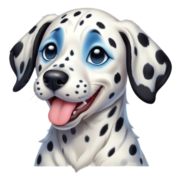 Cinematic Cute Yawning Spotted Dalmatian Portrait Emoji, Head tilted slightly with a dramatic, wide-open yawn, showcasing a smooth Fur of predominantly white with bold black patches, floppy ears slightly drooping, round blue eyes barely open in drowsy contentment, Simplified yet irresistibly adorable features, highly detailed, glowing with a soft, cozy glow, high shine, relaxed yet expressive, stylized with a touch of whimsy, bright and endearing, soft glowing outline, capturing the essence of a sleepy yet affectionate guardian, so drowsy it feels like it could stretch out of the screen and curl up for a nap! sticker