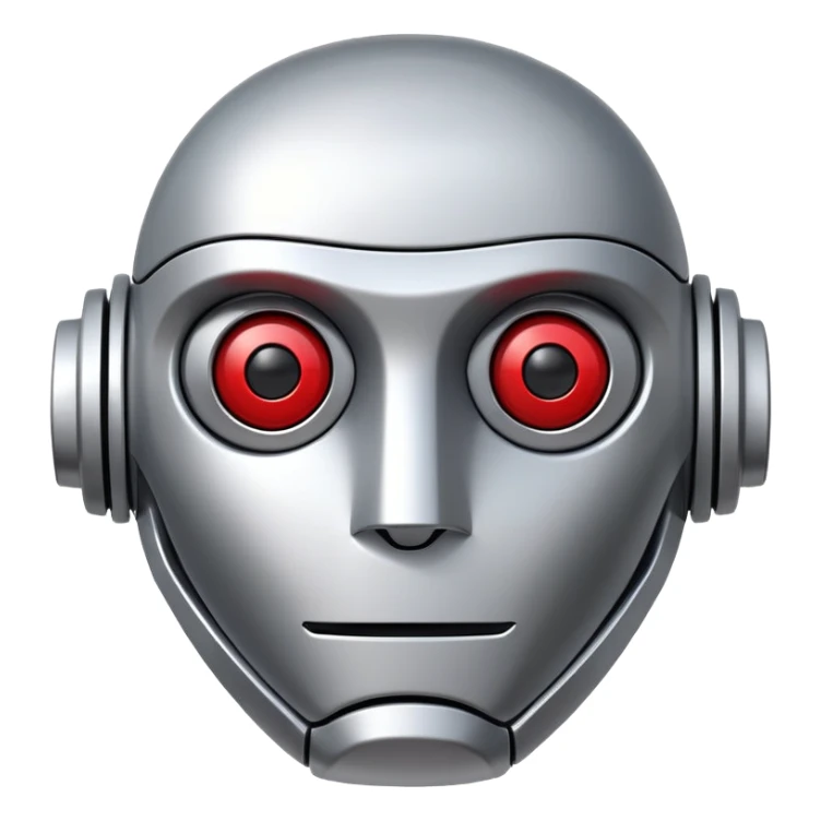 polished minimalistic perfectly round steel robot face with a red line instead of eyes, simple clean design sticker