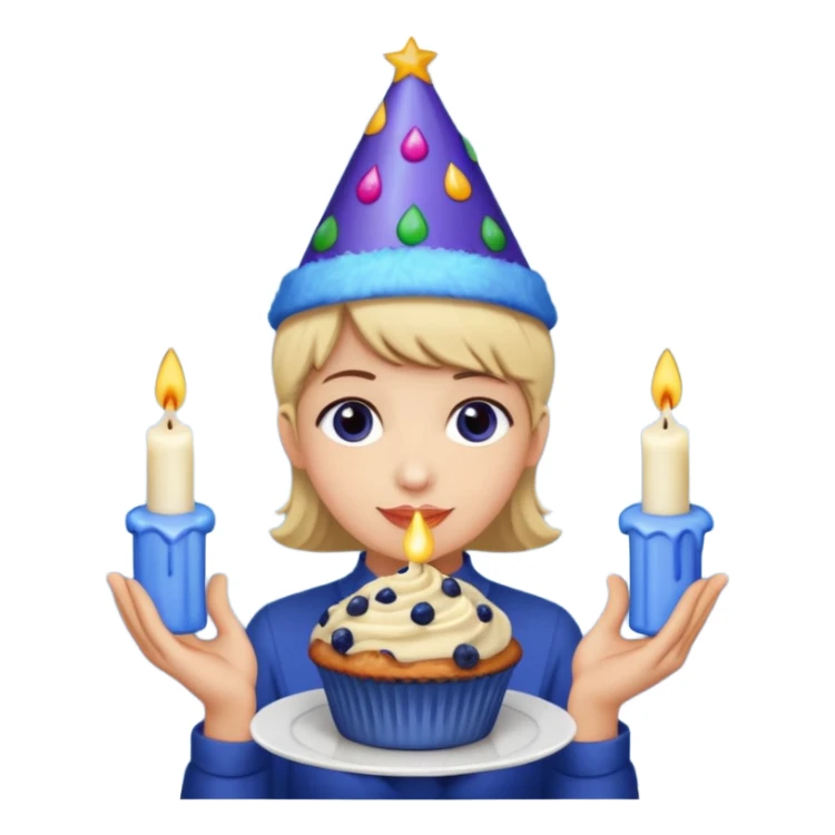 Blueberry Muffin celebrating birthday. Make sure it actually looks like a muffin with candles. Somebody holding it with party hat  sticker