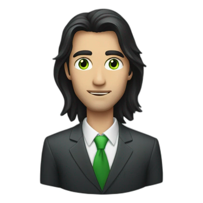 a man with long dark hair in a suit, green eyes sticker