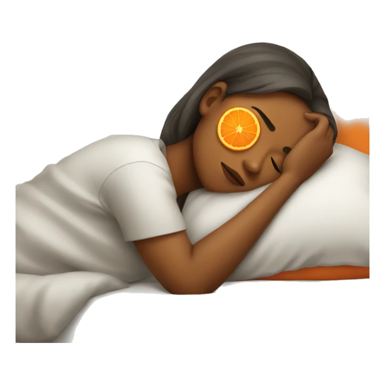 tired sleeping girl with an orange on her face sticker