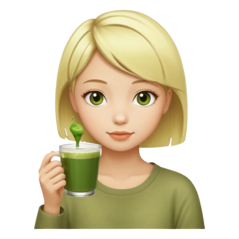 Chica rubia de pelo corto tomando matcha  sticker