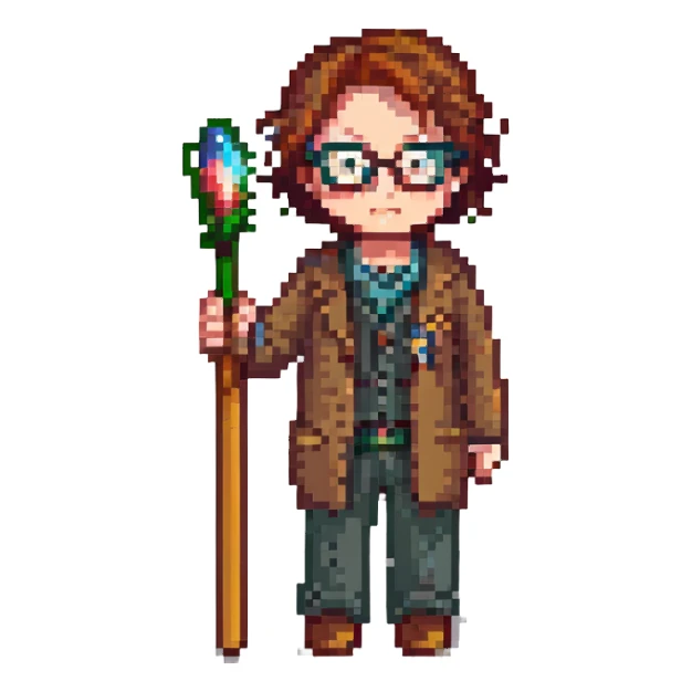 Harry Potter series, pixel art style, Harry with glasses and a wand sticker