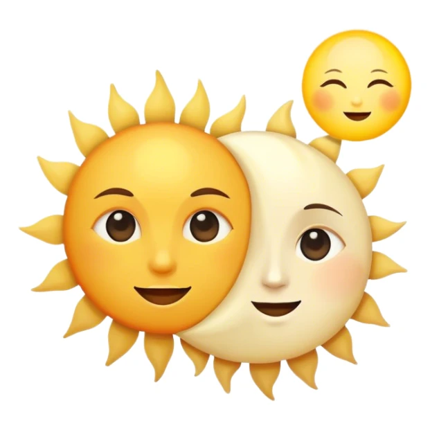 a really bright  big sun and a small moon who shines because of it. the sun is bigger and the moon bright too beside it sticker