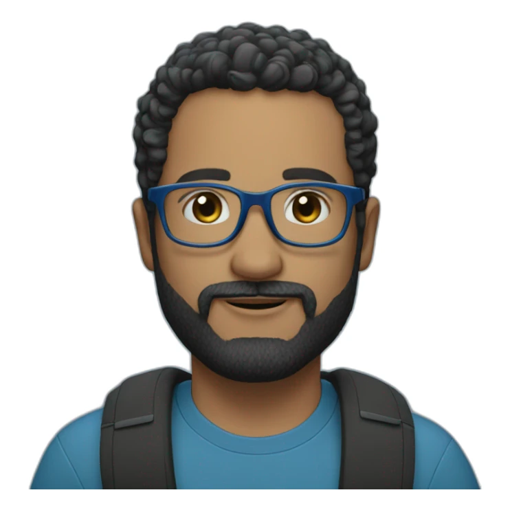man 41 years old, tiny beard, black hair with silver with blue glasses, french sticker