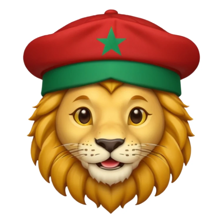 Cute lion emoji face wearing a hat with same flag morocco sticker