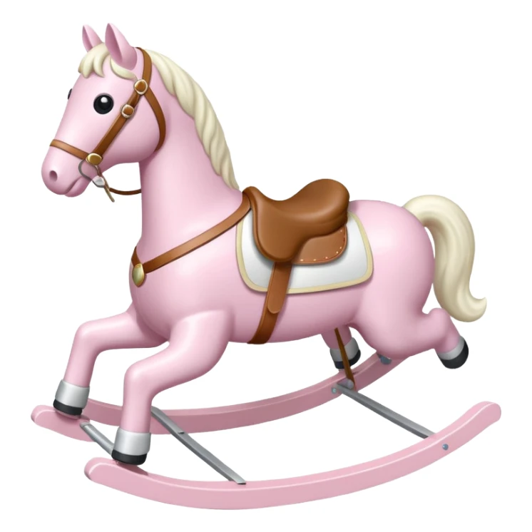 Light pink rocking horse toy for kids with a white saddle  sticker