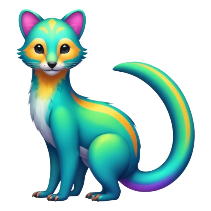 Colorful neon-colored tropical exotic shiny beautiful fantasy-Cacomistle-oncilla-animal-hybrid (full body) sticker