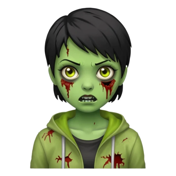Zombie girl with black short hair in zombie green sticker