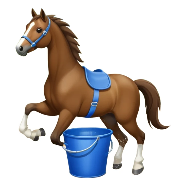 Horse kicking a blue bucket with both back legs sticker