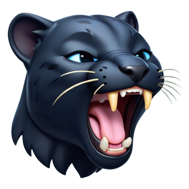 Cinematic Cute Yawning Panther Portrait Emoji, Head tilted slightly with a dramatic, wide-open yawn, showcasing a sleek, shadowy form with drowsy, half-closed eyes and a relaxed, open expression, Simplified yet irresistibly adorable features, highly detailed, glowing with a soft, cozy dark glow, high shine, relaxed yet expressive, stylized with a dash of whimsical elegance, soft glowing outline, capturing the essence of a drowsy yet affectionate jungle guardian that appears ready to stretch out for a nap! sticker