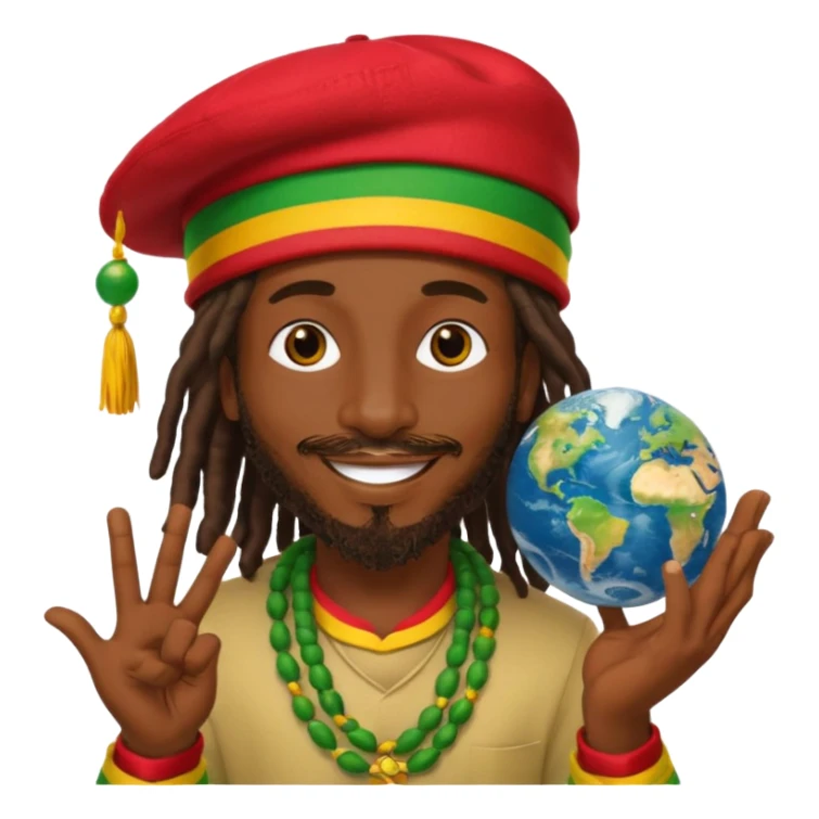 A rasta man bigging up di whole world 🎯🌍👊🏾👊🏻👊🏿🌍🎯 reggae vibes 🎶, love and unity ✨💛💚❤️, every nation stand strong 🇯🇲🌐 with the world in his hand sticker