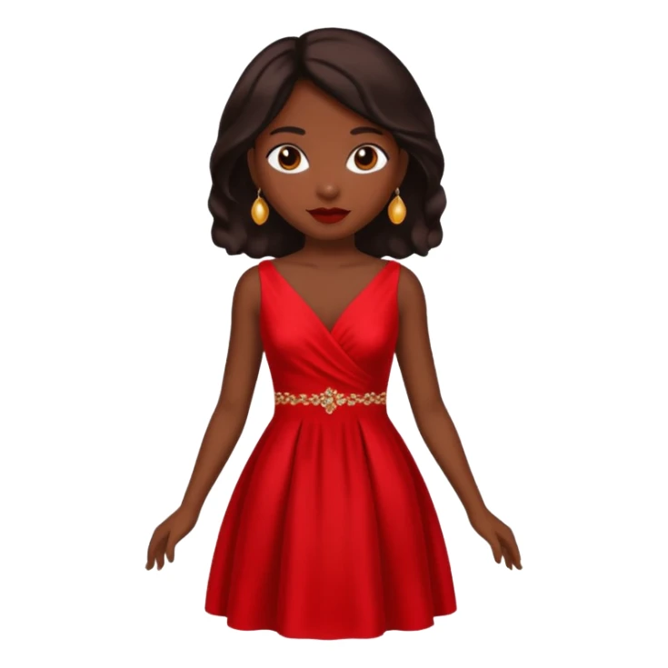 Dark skin emoji in red dress sticker