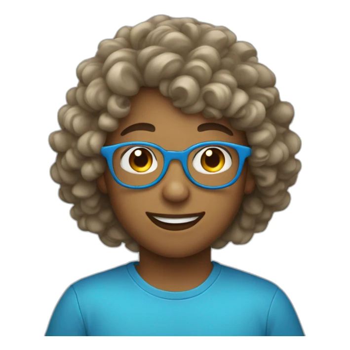 Boy with long curly hair and round blue glasses sticker