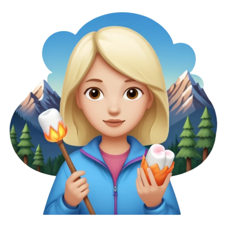 Girl + marshmallow stick, Mountain Campers. sticker