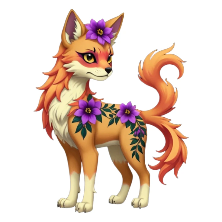 Multicolored gloomy dark edgy gothic spooky warm badass realistic floral exotic Falvie-Fionbri-fursona, full body sticker