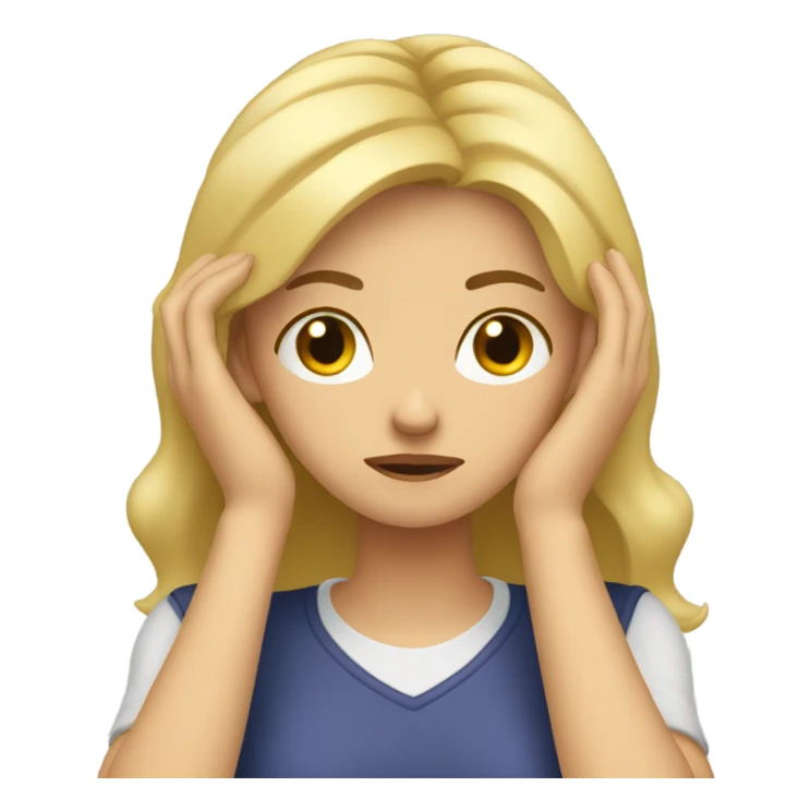 Blonde girl with headache hands on head frown  sticker