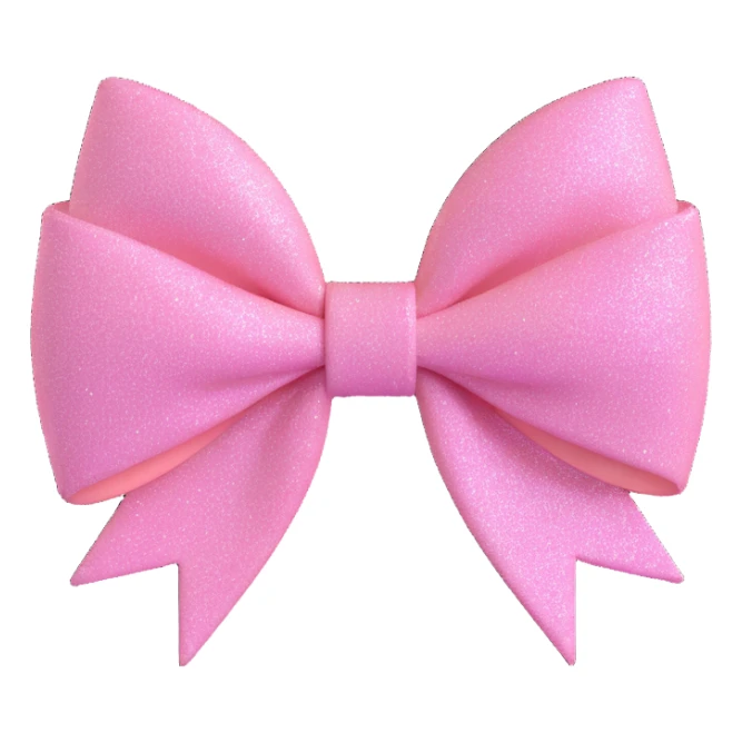 3D emoji style bow, light pink, glittery sparkle effect sticker