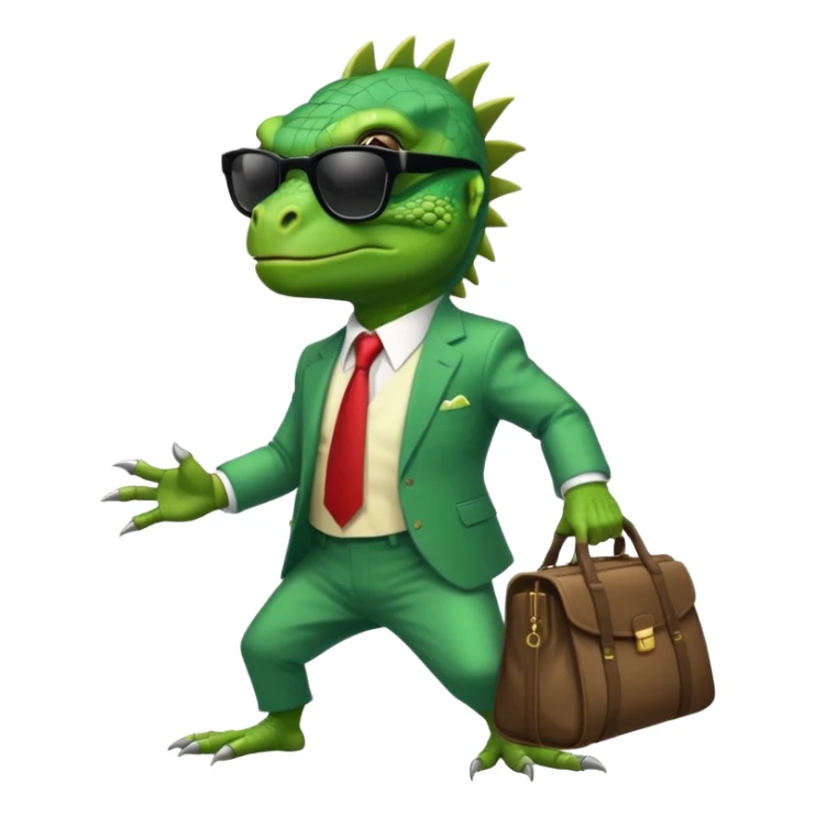 capitalist iguana banker godfather with black sunglasses breakdance with bag sticker