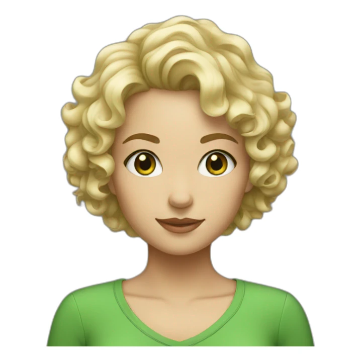 a girl with short curly hair blonde and green eyes sticker