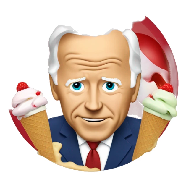 Joe Biden Eating Ice Cream and a red circle around it with lne drawn through it so it becaue not allowed sticker