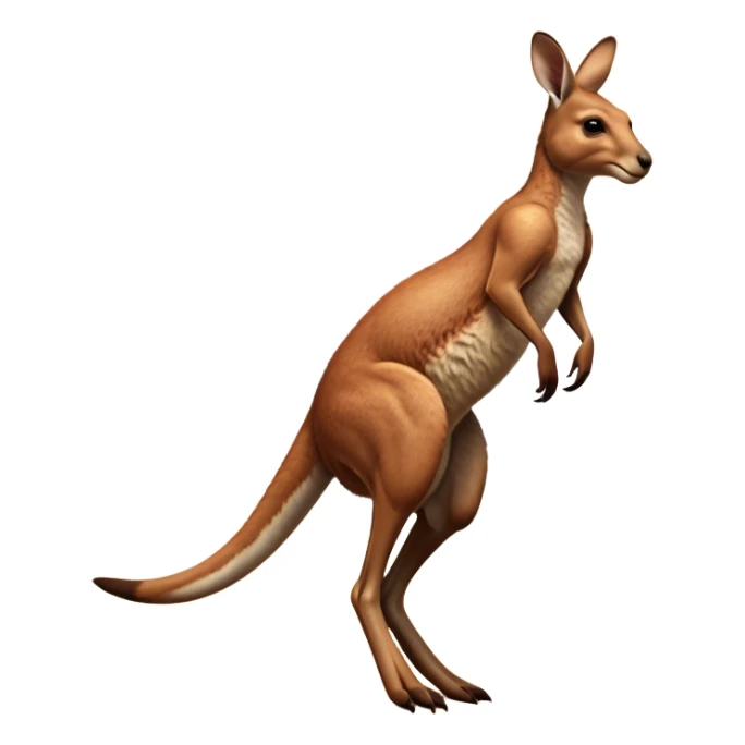 Full-body Australian Kangaroo – Cinematic-realistic Australian kangaroo, jumping with powerful hind legs and a muscular tail for balance. Its reddish-brown fur glows under the golden sunlight, ears perked and eyes alert.  sticker