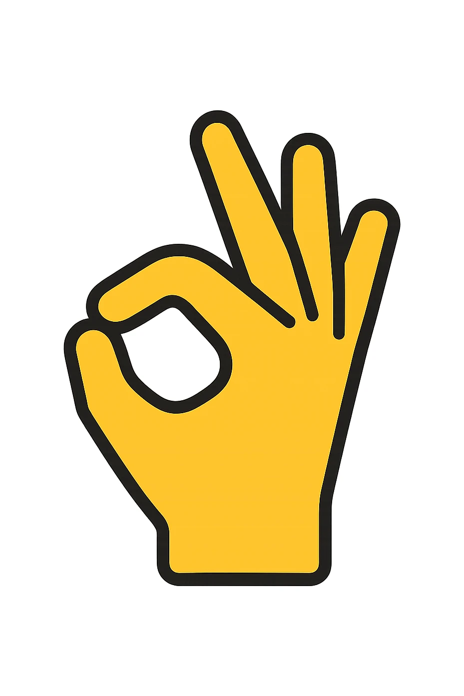hand making the 'OK' gesture, color outline icon style, yellow color sticker
