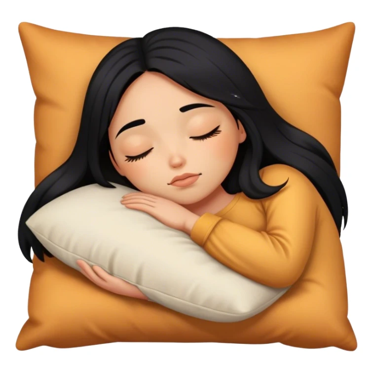 Chica piel canela, cabello negro largo, dormida con almohada  sticker