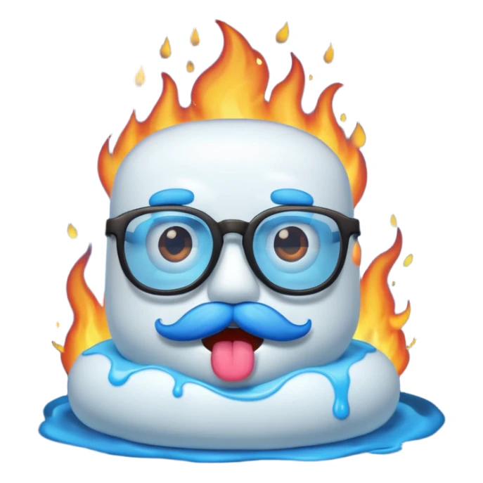 blue marshmallow on fire, surprised with mustache and glassess, just marshmallow sticker