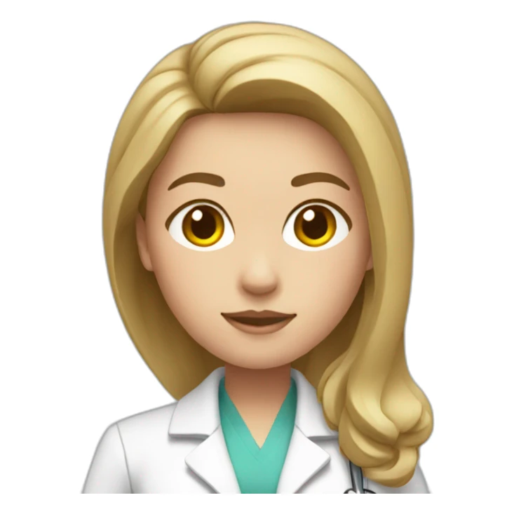 doctor dark blond hair  pink  top with white coat sticker
