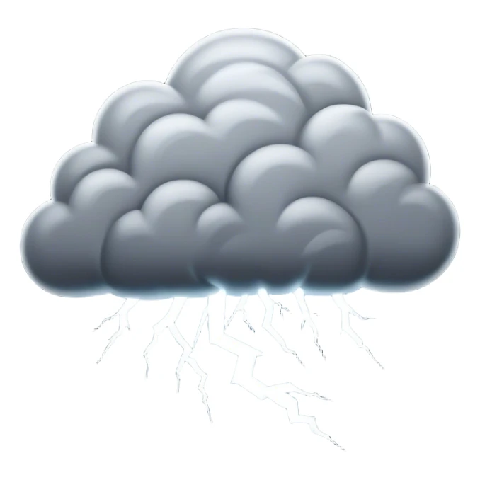 Cinematic Realistic Thunderstorm Emoji, Dark and dramatic, with swirling gray clouds illuminated by occasional flashes of lightning. The air crackles with energy as the storm builds, while heavy rain cascades down in sheets. Soft glowing outline, capturing the essence of power, intensity, and natural fury in a breathtaking thunderstorm! sticker