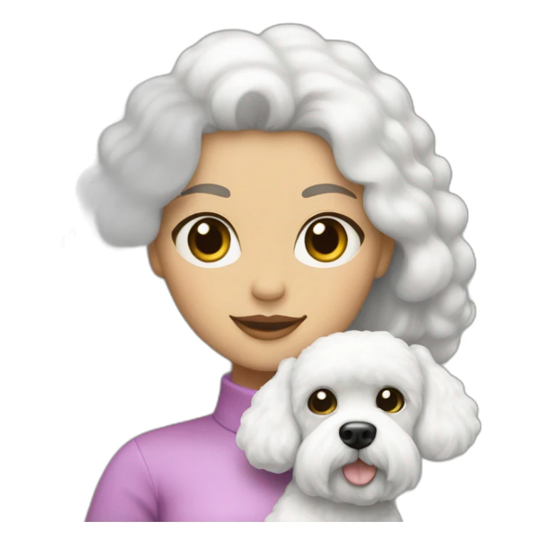 mujer piel blanca pelo largo negro y perro bichon blanco sticker