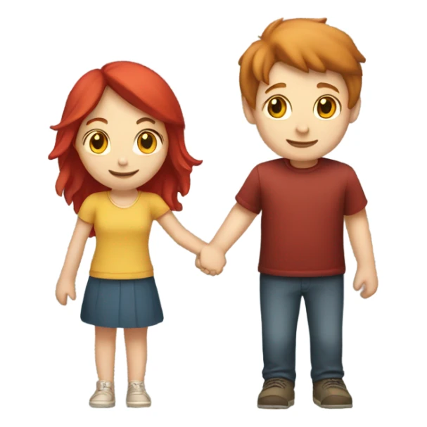 Read head girl and brunette boy holding hands  sticker