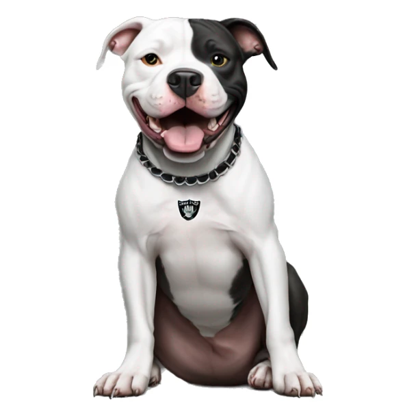 Pit bull wearing Oakland Raiders  sticker