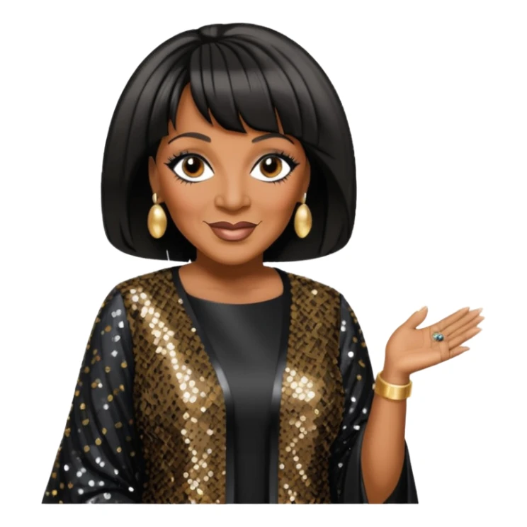 Patti LaBelle with black hair, black sequin outfit sticker