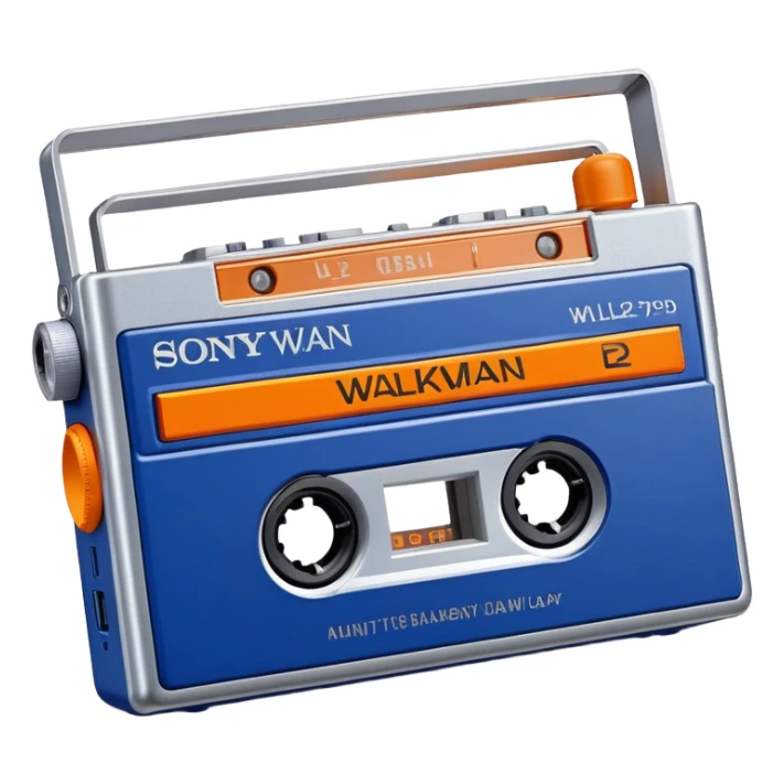 Sony Walkman TPS-L2 portable cassette player from 1979, blue and silver with orange buttons sticker