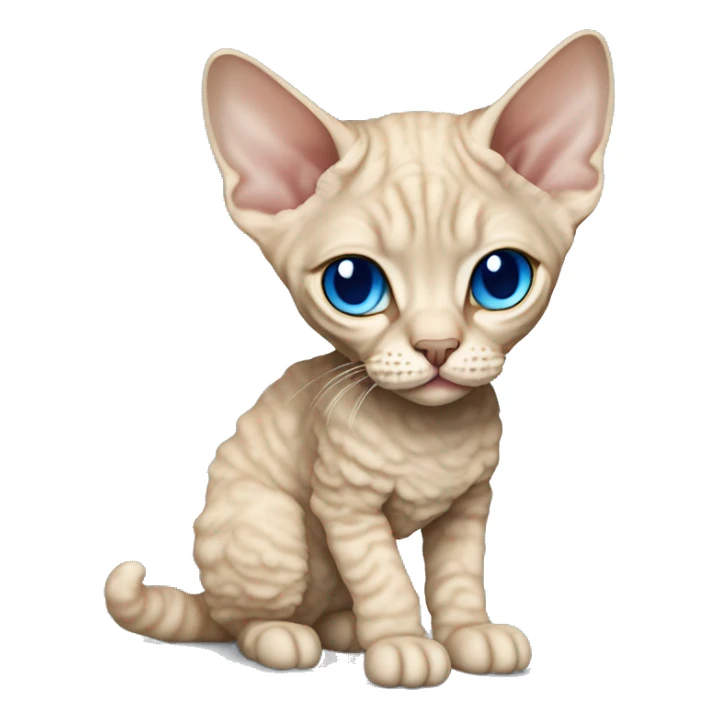 Beige curly fur Devon Rex Cat Full Body blue eyes  sticker