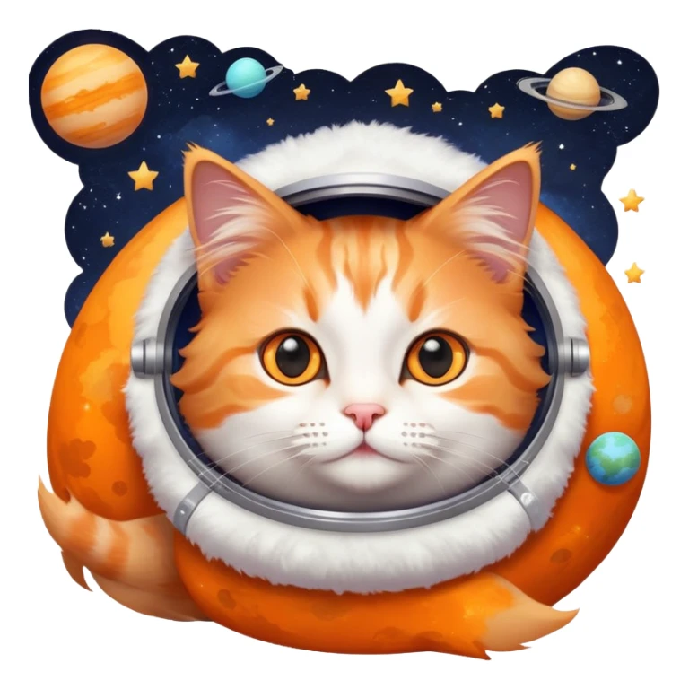 cat in space with stars and planets sticker