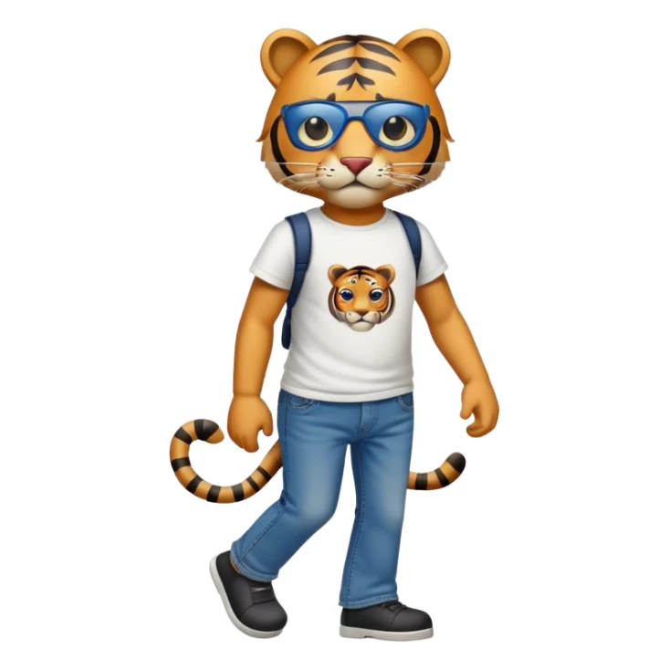 anthropomorphised tiger in a band t-shirt and jeans wearing an eye patch walking upright sticker