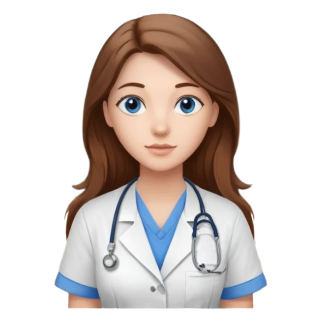 inside a classroom at university that says nursing school on the board with a pretty female nursing student with long brown hair, blue eyes sticker